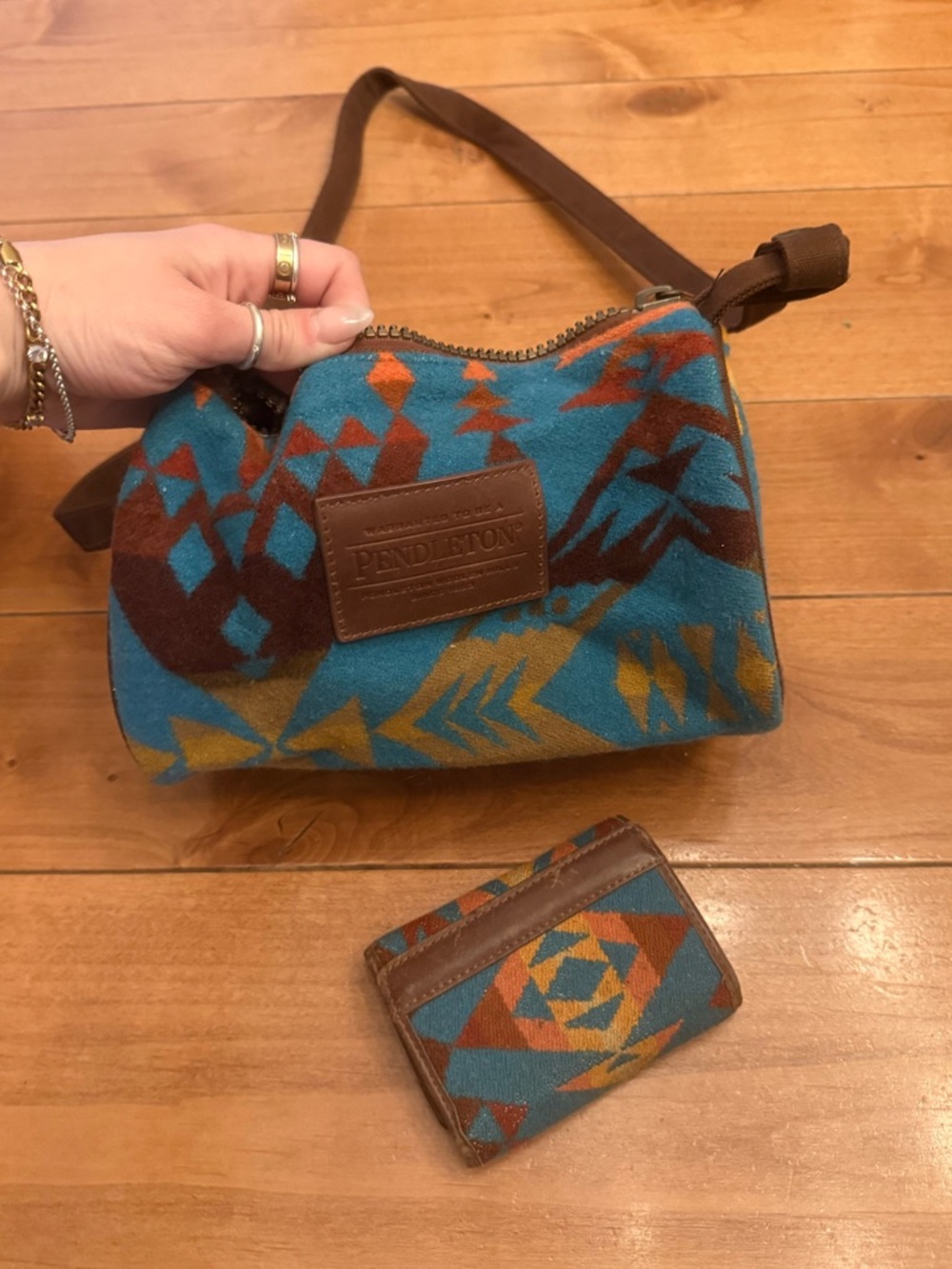 Pendleton Teal Brown & Mustard Southwestern Crossbody Bag with Card Holder